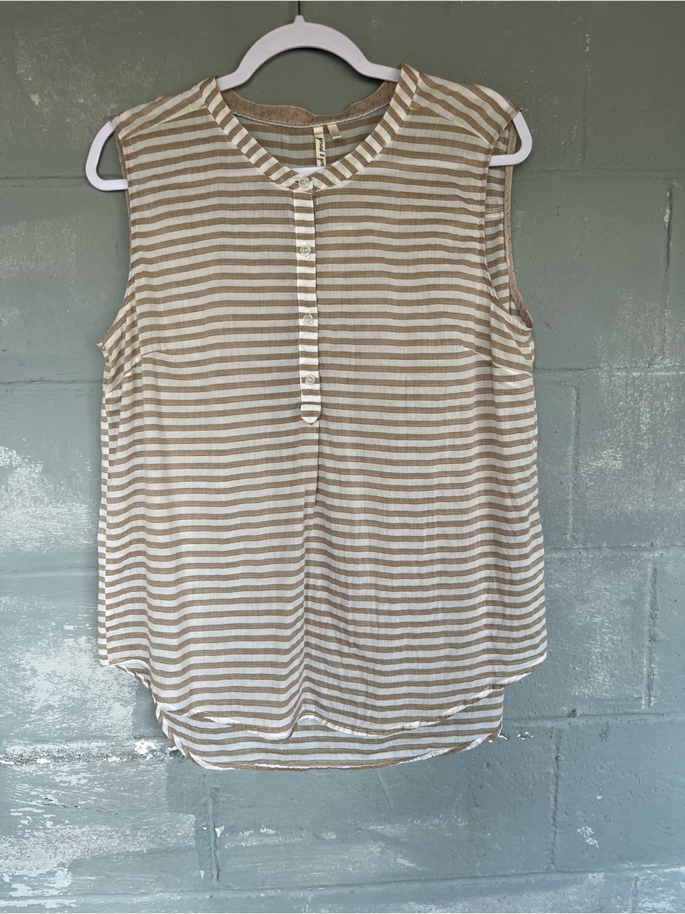 grand & greene Sleeveless Striped Tank Top in Tan and White